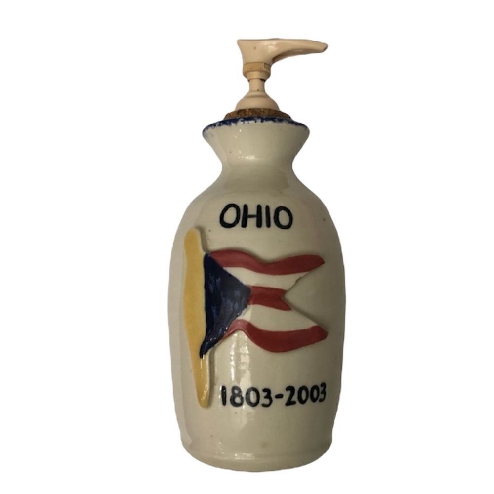 Vintage Ceramic Ohio USA Flag 1803-2003 Coshocton Ohio Cork Hand Soap Di…
